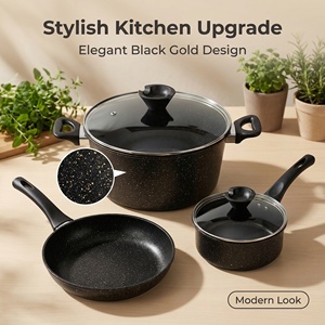 Ustensiles de cuisine, ensemble de casseroles en fonte, poêle <span class=keywords><strong>Ron</strong></span>, revêtement antiadhésif, ensemble de casseroles noires - Product Image 3