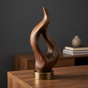 Sculpture en bois artisanale - Design flamme abstraite, écologique et durable, style moderne du milieu du siècle, décoration rectangulaire pour salon, vente en gros - Product Image 2