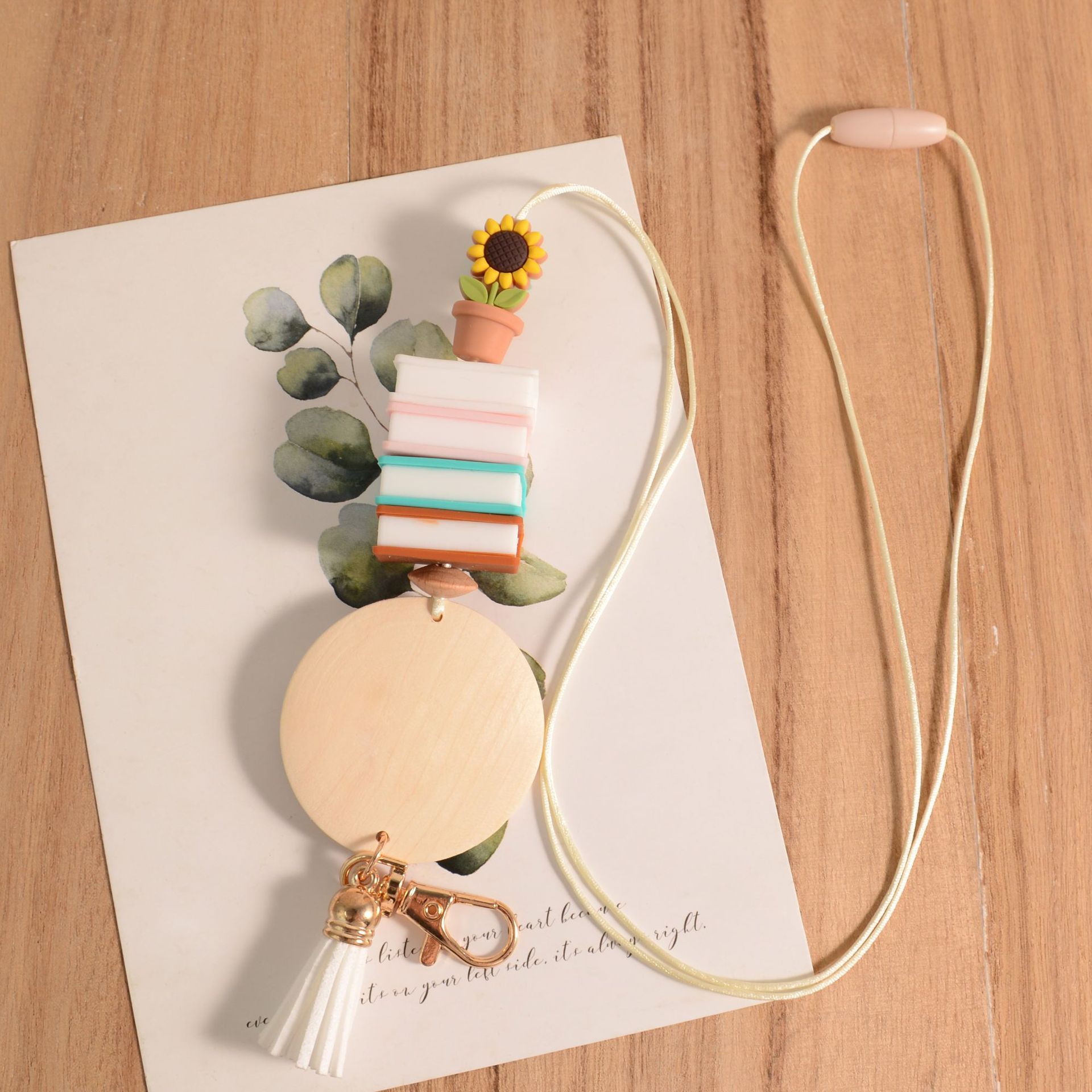 NEW DESIGN Pastoral Style Sunflower Silicone Beaded Keychain Bag Charm Thermal Transfer Printed Ladies Accessories Creative Image 4