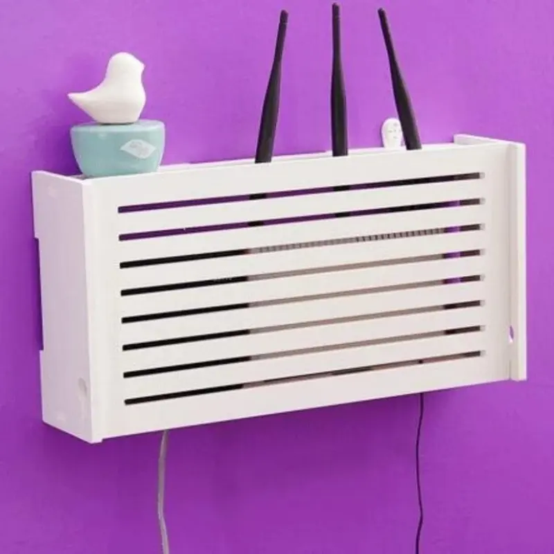 モダンな白い壁掛けハンギングオーガナイザー木製Wifiルーター収納ボックス