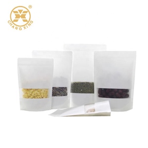 Stand Up Zipper Brown Kraft Paper Resealable Zip lock Heat Seal Food Storage Doypack Packaging Pouches Bag With Clear Window
