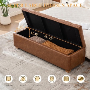 New PU Upholstered Storage End of Bed Bench Tufted Flip-Top Accent Window Bench Footrest <strong>Stool</strong> <strong>Ottoman</strong> with Legs for Bedroom - Product Image 5