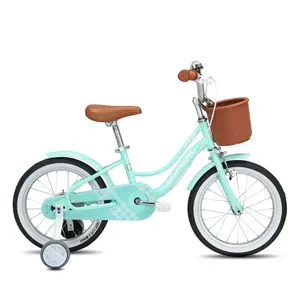 Nueva bicicleta para niños de 14 pulgadas con diseño de bolsillo para niñas de 9-11 años Sistema de freno en V de horquilla de aleación de aluminio de una sola velocidad