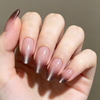 Faux ongles de luxe en gros, effet œil de chat, pailletés, ombrés, forme amande, en ABS acrylique, couvrance totale, pré-conçus, pour doigts