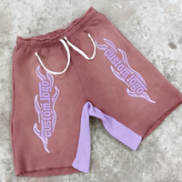 Shorts en molleton délavé vintage pour femmes, personnalisables avec impression graphique, patchwork color block, ourlet brut, style streetwear Y2K