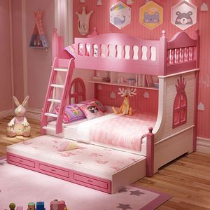 Letto a Castello Multifunzionale in Legno Massello per Bambini con Scivolo e Armadio, Stile Castello delle Principesse - Product Image 5
