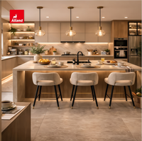 Cuisine Alland avec armoires laquées brillantes de qualité supérieure et îlot cannelé cascade de luxe pour appartement et villa