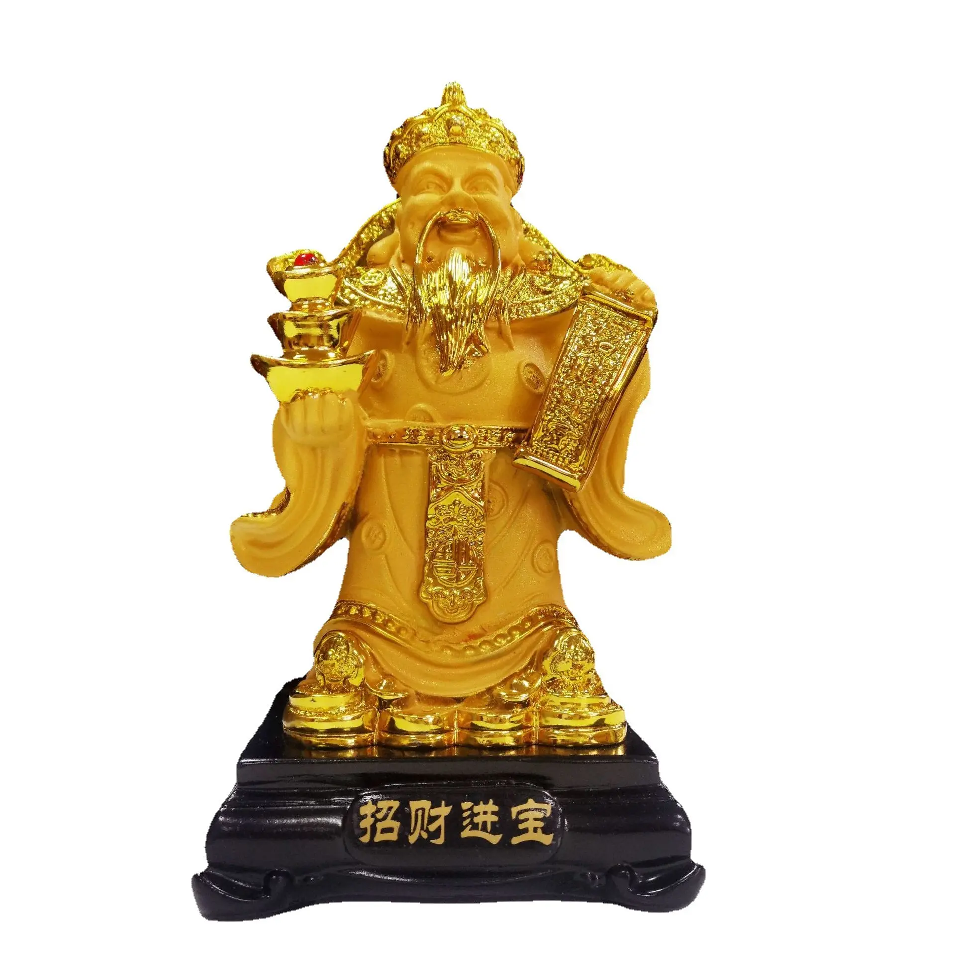 Chinese Hars Geschilderde Ambachten Bonafide Boeddha Zhaocai Wen God Van Rijkdom Boeddha Ornamenten Sha Jin Boeddha God Van Rijkdom Standbeeld