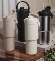 Nouveau gobelet de 735ml tasse à café portable en acier inoxydable enduit de poudre sous vide bouteille d'eau extérieure avec poignée couvercles étanches