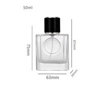 Flacon de parfum rectangulaire transparent le plus vendu, 50 ml, avec pompe pulvérisatrice, base épaisse carrée - LOGO personnalisable disponible