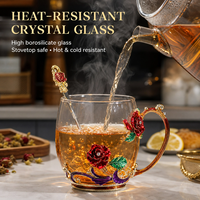 Service à thé de luxe en verre épais résistant à la chaleur, compatible lave-vaisselle, sans BPA, avec théière, tasse à café, cuillère et coffret cadeau pour femme, idéal pour mariage