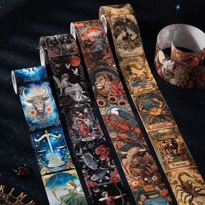 1 rollo de cinta adhesiva de la serie Stellar Echo con 12 signos del zodiaco y fondo retro - Product Image 1