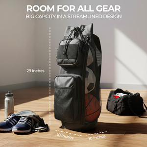Mochila de malla resistente de 47L para equipo deportivo, con correa de hombro arqueada, cierre de cremallera, <span class=keywords><strong>bandolera</strong></span> acolchada ajustable y 3 compartimentos. - Product Image 2