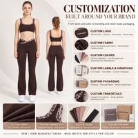 Ensemble de yoga personnalisé pour femme, imprimé léopard, soutien-gorge à col carré, bretelles croisées, leggings évasés taille haute, ensemble de yoga et de pilates, vêtements de sport