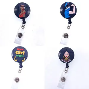 Del fumetto Materiale PVC Nero Retrattile ID Badge Reel Clip Con Clip A Coccodrillo Misto Distintivo Bobina