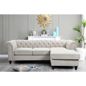 Divano Componibile a L in Tessuto di Lino Beige, Intercambiabile Destra-Sinistra, Produzione Diretta Tianhang - Product Image 2