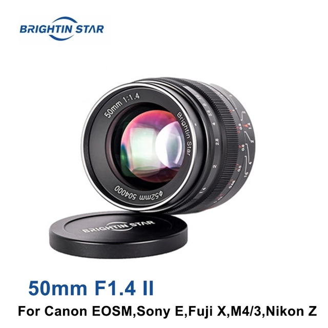 Brightin Star 50mm F1.4 II Fixed Focus Camera Lens Large Aperture MF APS-C Lens for Canon EF-M Sony E Fuji X M4/3 Nikon Z