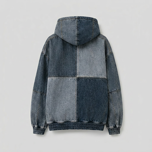 Sweat à capuche en jean pour homme, design patchwork avec poche kangourou, coupe classique, style automne - Product Image 2