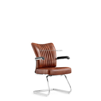 Chaise moderne en cuir PU marron avec coussin souple pour salle d'attente, réception, bureau des visiteurs, conférence et événement, avec bras rembourré
