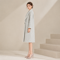 Manteau long élégant en mélange de laine pour femme, col à revers classique, double boutonnage, avec poches, personnalisable OEM/ODM, pour l'hiver