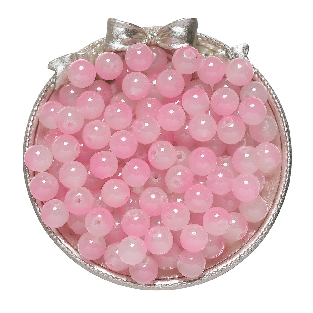 Perle de verre 8mm - rose et blanc