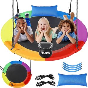 Balançoire suspendue, charge maximale <span class=keywords><strong>300</strong></span> <span class=keywords><strong>kg</strong></span> avec coussin, réglable, intérieur et extérieur, pour enfants et adultes (100 cm) - Product Image 4