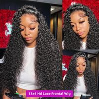 Pelucas de Cabello Humano con Ondas Profundas, Rizadas, con Encaje Frontal 13x6 13x4 para Mujer Negra, Línea de Cabello Pre-Arrancada, Alibaba