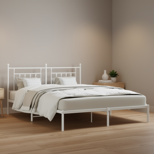 Struttura letto matrimoniale in acciaio verniciato a polvere bianca, letto rettangolare in metallo, mobili minimalisti per camera da letto - Product Image 2