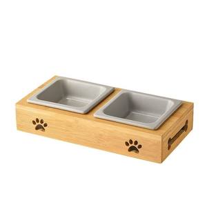 Vente chaude Portable Double Pet Nourriture & Eau Bol En Céramique Sûr Petit Animal Cervical Colonne Vertébrale Protecteur Chat Chien Mangeoire Support En Bois - Product Image 5