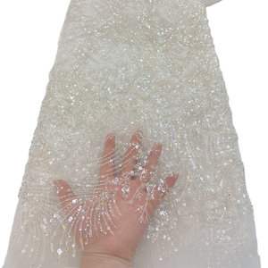 Vestido de novia bordado de alta calidad, tela de encaje francés, cuentas de Color blanco, Material de encaje de lentejuelas para fiesta - Product Image 1