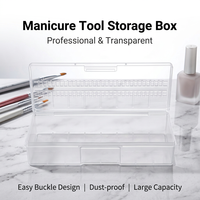 Boîte de rangement transparente en plastique pour outils à ongles, organiseur de manucure pour accessoires de nail art