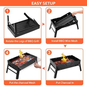 DB <b>Portable</b> Foldable <b>Charcoal</b> Grill For Camping Picnics Garden <b>BBQ</b> Outdoor Stove Metal Black Model D0100XTM99Y - Product Image 4