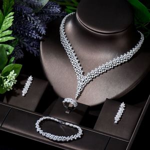 HIBRIDE Shinning Pave AAA CZ Dubai conjuntos de joyas 2021 mujeres boda Zirconia hoja diseño cobre 4 Uds joyería Bijoux Femme N-256 - Product Image 1