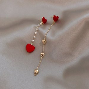 بيع بالجملة لطيف حلو أحمر سلسلة <span class=keywords><strong>Bowknot</strong></span> جولة الكرة ترصيع الأقراط سحر القلب الأزياء أقراط للنساء - Product Image 1