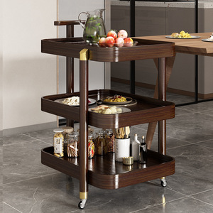 Chinese Style Solid Wood Serving Cart With Wheels Portable Kitchen Storage Trolley For Living Room Or Dining Area - Product Image 1
