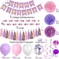 Set de Decoraciones para Fiesta de Cumpleaños Color Morado, Banner de Feliz Cumpleaños, Pompones de Papel, Borlas, Guirnalda, Confeti, Globos para Niñas y Mujeres