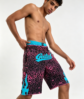 Shorts de sport streetwear pour hommes, double couche, taille élastique, avec broderie flamme cyan, lettres en strass et chaîne