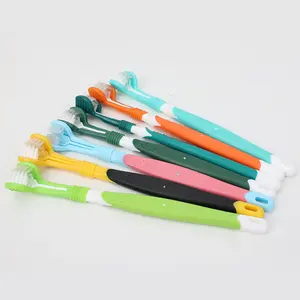 Durable Non-slip Customized Pet Toothbrush Dog Three-Head Toothbrush Pet Mouth Cleaning