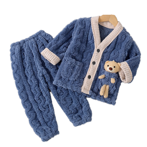 <span class=keywords><strong>Pyjama</strong></span> d'hiver épaissi en molleton de corail décontracté pour garçons et filles costume automne hiver vêtements de maison - Product Image 1