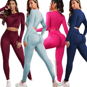 Custom Logo Solid Breathable Plus Size Seamless 2-Piece Workout Clothing Gym Fitness <b>Sets</b> Activewear Sportswear Women's <b>Yoga</b> <b>Set</b> - Product Image 1