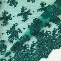 Derniers modèles de broderie, tissu de robe de fête de mariage de luxe pour filles, perles lourdes faites à la main, paillettes, dentelle brodée, polyester
