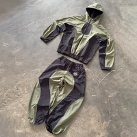 Survêtement de Piste Personnalisé pour Homme avec Passepoil Réfléchissant, Grande Taille, Couleur Noir et Gris, Ensemble Coupe-Vent en Nylon pour Homme