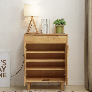 Nordic Style Solid Wood <b>Shoe</b> Cabinet With Doors <b>Storage</b> Entryway Cabinet Natural Wood Color For Home Use - Product Image 2