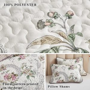 Juego de edredón de 3 piezas, funda de edredón <span class=keywords><strong>beige</strong></span> floral reversible, colcha suave de microfibra ligera. - Product Image 3