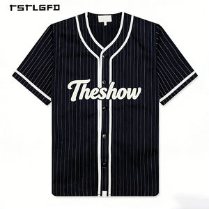 Camiseta de Béisbol Personalizada con Rayas, Manga Corta, Cuello en V, Estilo Urbano, Jersey para Hombre, Hip Hop, Informal, Deportiva - Product Image 1