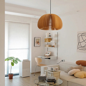 Lustre en bois de citrouille de restaurant nordique pour salon lustre de personnalité créative lampes de bar simples modernes - Product Image 3