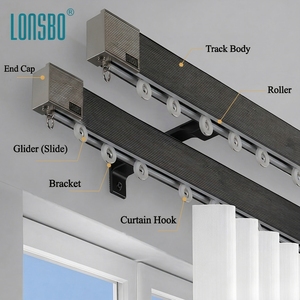 Rail de <span class=keywords><strong>rideau</strong></span> moderne en alliage d'aluminium noir de haute qualité avec tringle romaine rétractable de 6,7 mètres de long, fixation murale - Product Image 2