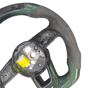 Volant en fibre de carbone avec LED pour <span class=keywords><strong>Audi</strong></span> B9 A4 A5 <span class=keywords><strong>TT</strong></span> A1, cuir <span class=keywords><strong>vert</strong></span> argenté, sport personnalisé, compatible OEM - Product Image 5