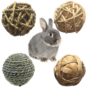 Jouet non tissé à la main, lot de 4 mini animaux 28 pièces, balle d'herbe, accessoire à mâcher, pour lapin, chat, hamacs, gerilles - Product Image 1