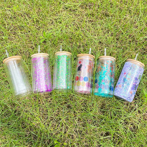 25 Pezzi/Scatola Bicchieri in Vetro a Doppia Parete 12oz per Sublimazione, Globo <span class=keywords><strong>di</strong></span> <span class=keywords><strong>Neve</strong></span> Trasparente con Coperchio in Bambù e Cannuccia per Stampa Fai-da-Te - Product Image 2